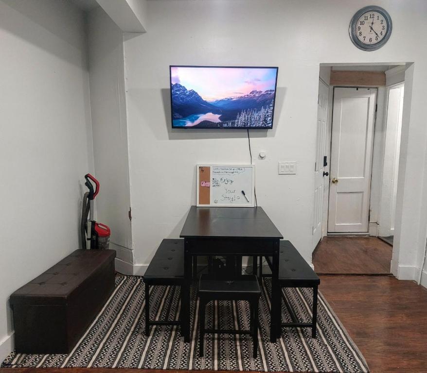 Downstairs dining and living area